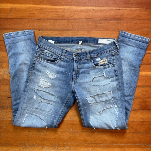 Rag & Bone Dre Distressed Boyfriend Jeans – Low‑Rise Light Wash Denim - Sz 27 - Picture 7 of 17